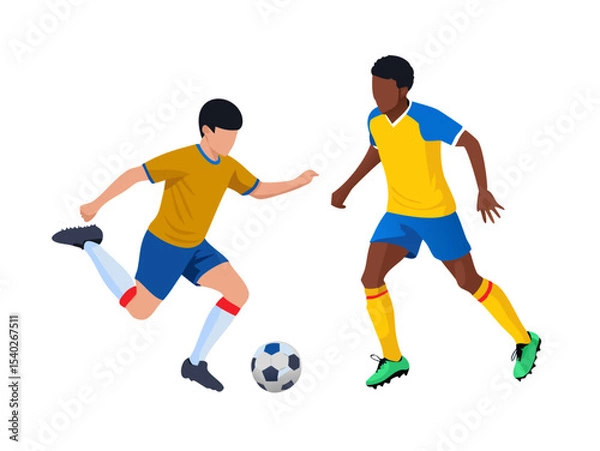 Fototapeta Cartoon vector illustration of a soccer player kicking a ball during a game