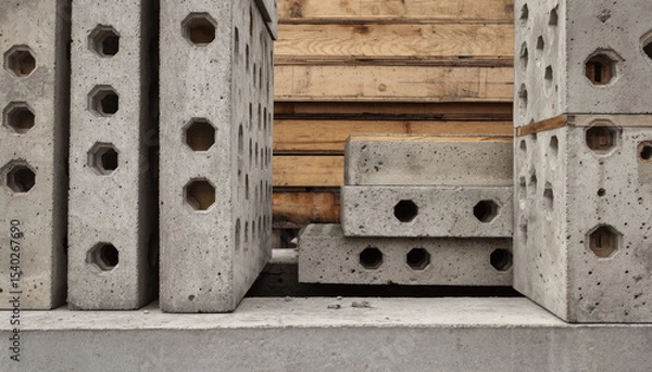 Fototapeta Industrial construction material made of cement and concrete with cellular structure