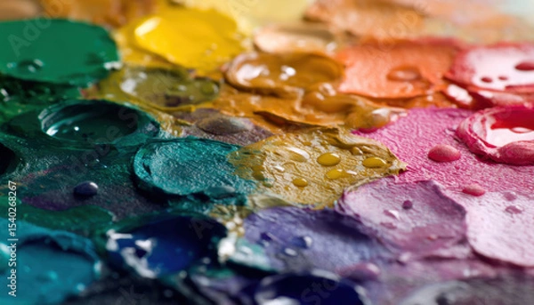 Fototapeta Close-up of an artist's palette with vibrant colors, symbolizing creativity and diversity in the design industry