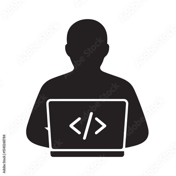 Fototapeta Programmer Icon Coding on Laptop Developer Silhouette with Code Tag