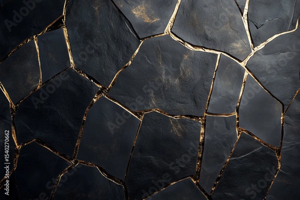 Fototapeta Luxury Black Stone Texture with Gold Cracks – Abstract Elegant Background