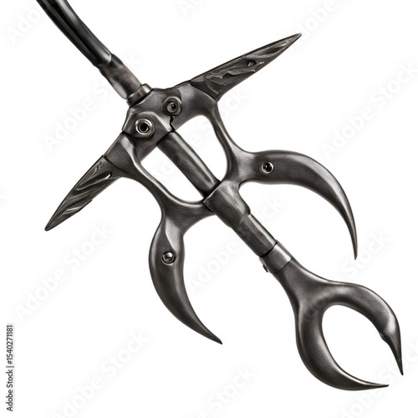 Fototapeta A grappling hook with four curved claws, isolated on a empty plain background
