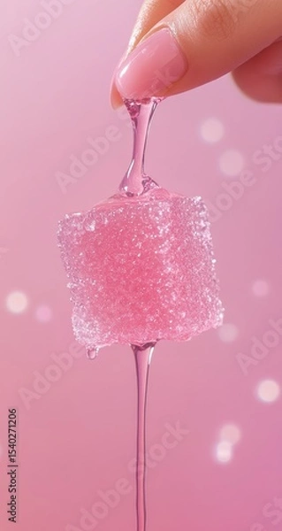 Fototapeta Pink, sugary cube candy being drizzled