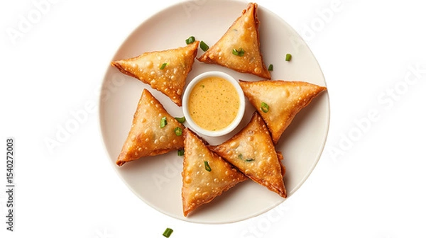 Obraz Samosa, samsa or somsa is a triangular fried cake. The filling is boiled potatoes seasoned with spices mixed with peas, onions, cilantro, and sometimes paneer. This snack is popular in Central Asia, S