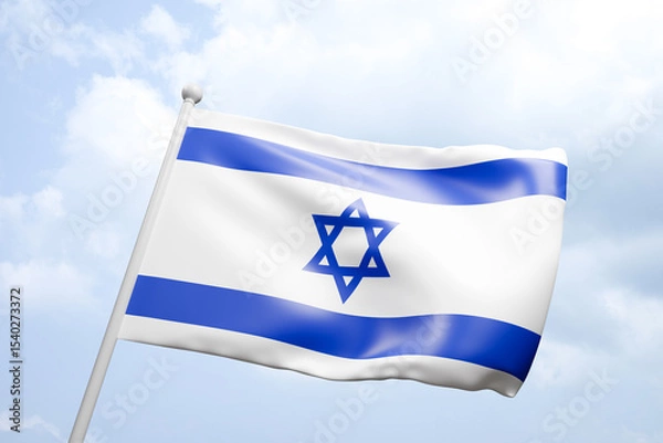 Fototapeta Israel flags on blue sky background. Templates of flags for decoration Israel events. . 3d render