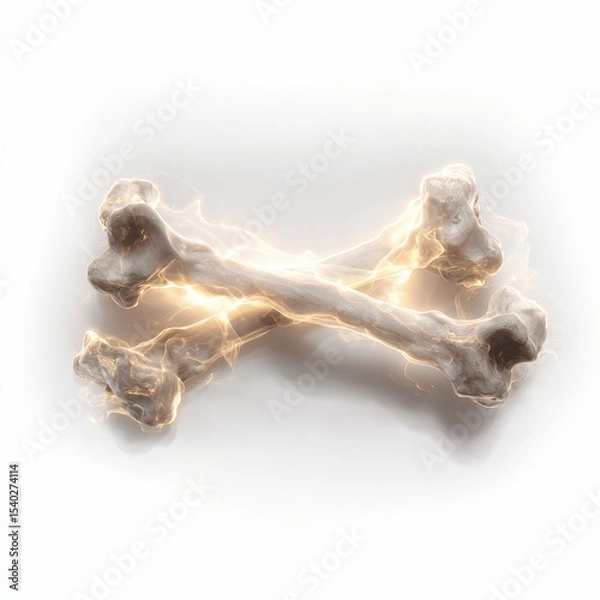 Fototapeta Glowing Crossbones Mystical Skeletal Remains with Golden Energy