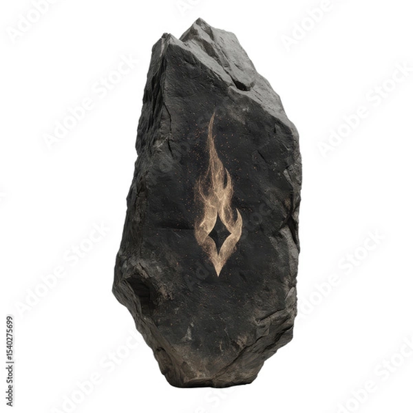 Fototapeta Mystical Engraved Stone with Flame Symbol - Abstract Nature and Spirituality Concept