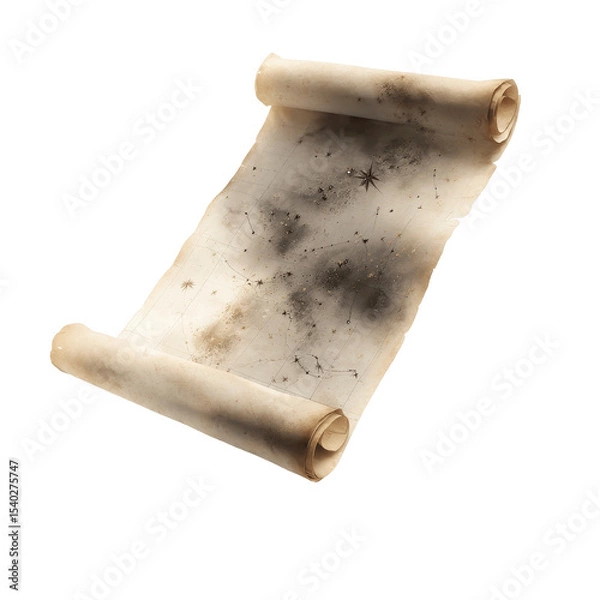 Fototapeta Ancient Rolled Parchment with Burn Marks and Star Dust
