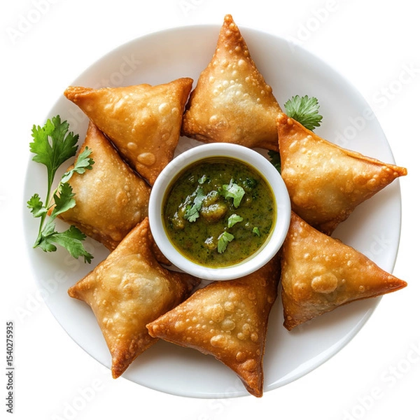Obraz Samosa, samsa or somsa is a triangular fried cake. The filling is boiled potatoes seasoned with spices mixed with peas, onions, cilantro, and sometimes paneer. This snack is popular in Central Asia, S