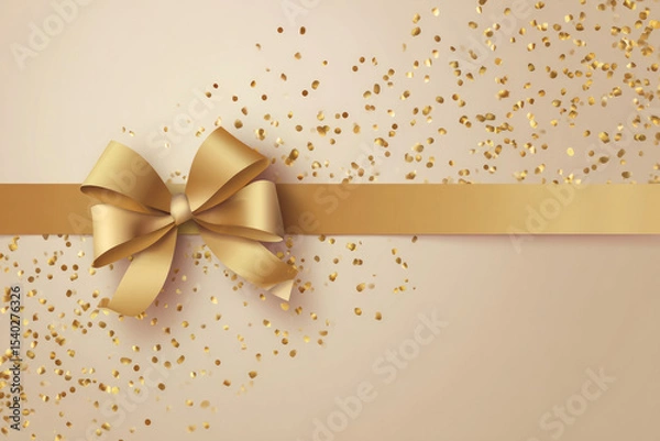 Fototapeta Golden Luxury Abstract Background with Ribbon and Confetti. Invitation Card.

