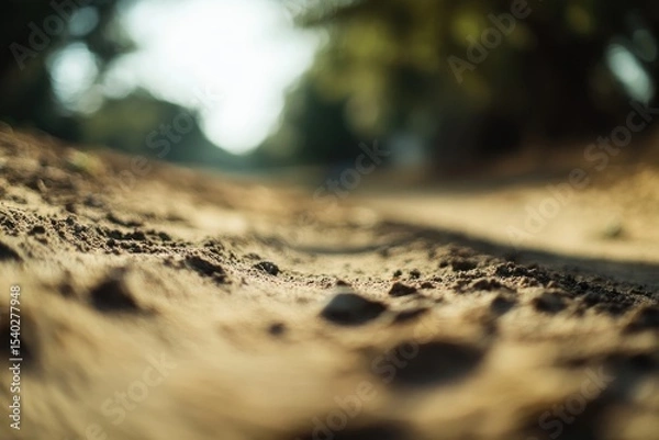 Fototapeta Close-up view of a sandy path, blurred background