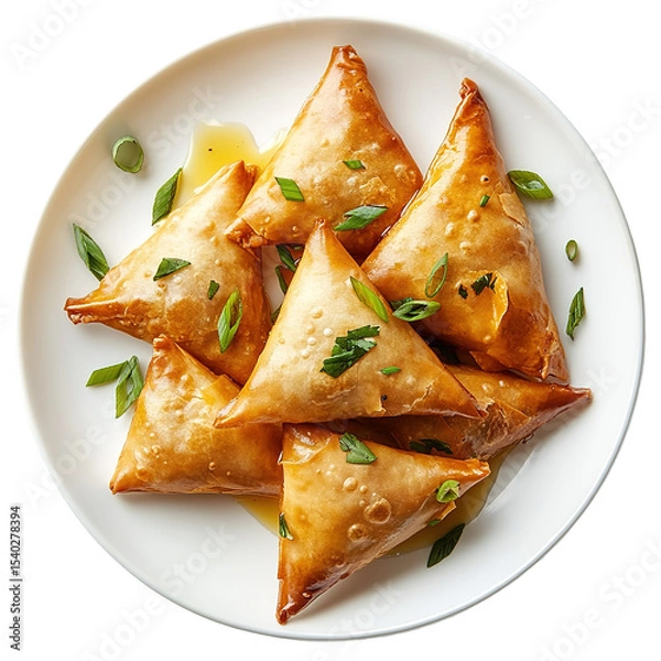 Obraz Samosa, samsa or somsa is a triangular fried cake. The filling is boiled potatoes seasoned with spices mixed with peas, onions, cilantro, and sometimes paneer. This snack is popular in Central Asia, S