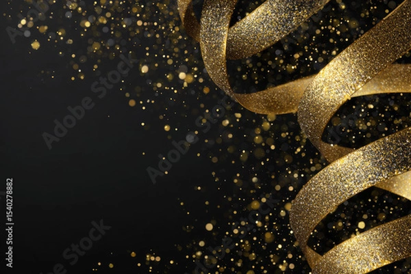 Fototapeta Golden Luxury Abstract Background with Ribbon and Confetti. Invitation Card.

