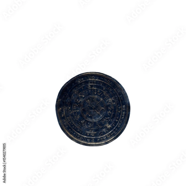 Fototapeta Mystical Engraved Medallion  Intricate Circular Design with Symbolic Imagery