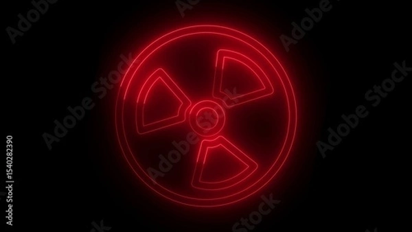 Fototapeta Glowing red radioactive hazard symbol against black background representing radiation warning or danger