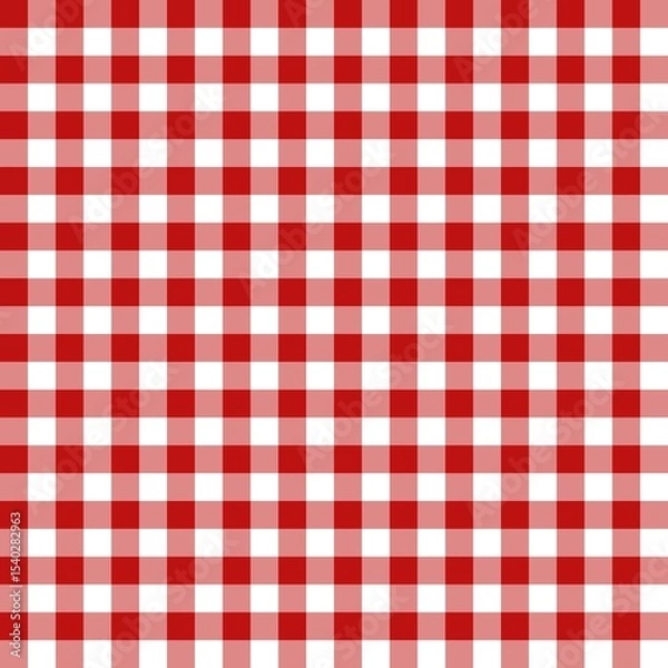 Fototapeta Bright scarlet red gingham seamless pattern with geometric check layout