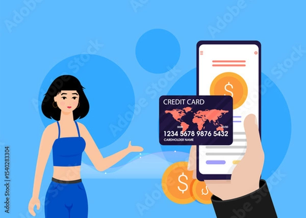 Obraz Flat design vector colored illustration concept for mobile banking and online payment isolated on bright background