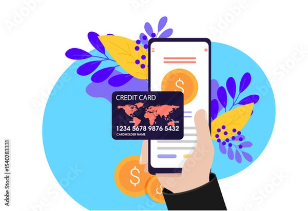 Obraz Flat design vector colored illustration concept for mobile banking and online payment isolated on bright background