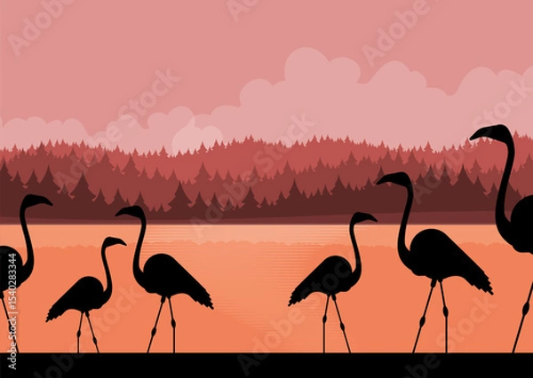 Obraz Flat illustration vector flamingo bird