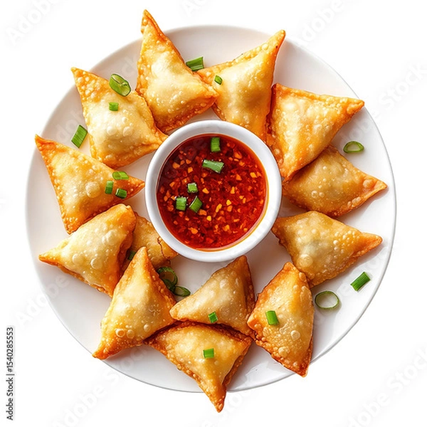 Obraz Samosa, samsa or somsa is a triangular fried cake. The filling is boiled potatoes seasoned with spices mixed with peas, onions, cilantro, and sometimes paneer. This snack is popular in Central Asia, S