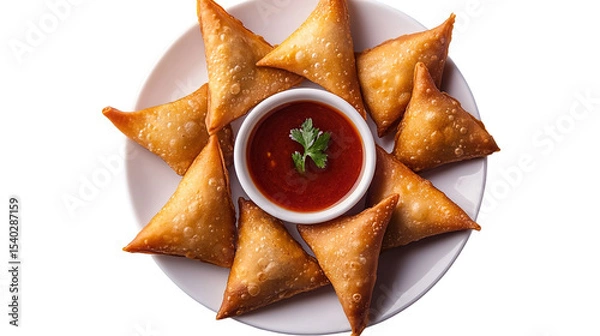 Obraz Samosa, samsa or somsa is a triangular fried cake. The filling is boiled potatoes seasoned with spices mixed with peas, onions, cilantro, and sometimes paneer. This snack is popular in Central Asia, S