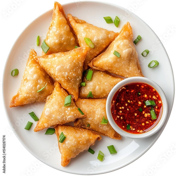 Obraz Samosa, samsa or somsa is a triangular fried cake. The filling is boiled potatoes seasoned with spices mixed with peas, onions, cilantro, and sometimes paneer. This snack is popular in Central Asia, S