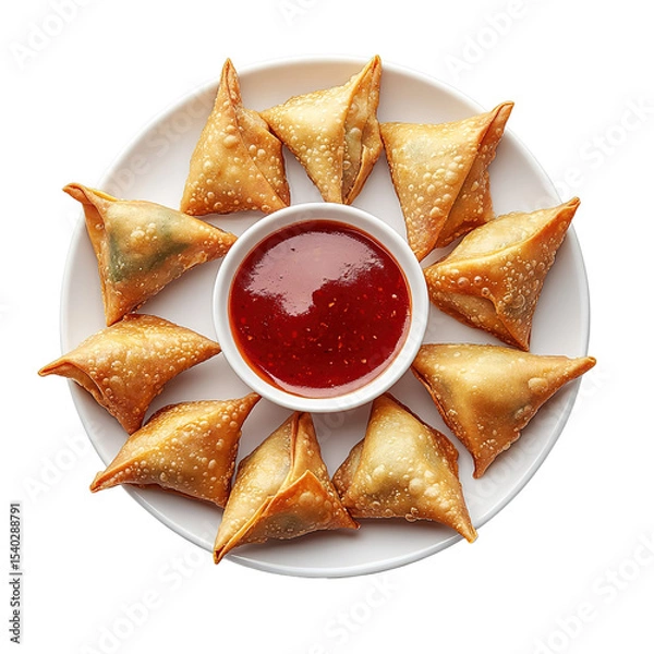 Obraz Samosa, samsa or somsa is a triangular fried cake. The filling is boiled potatoes seasoned with spices mixed with peas, onions, cilantro, and sometimes paneer. This snack is popular in Central Asia, S