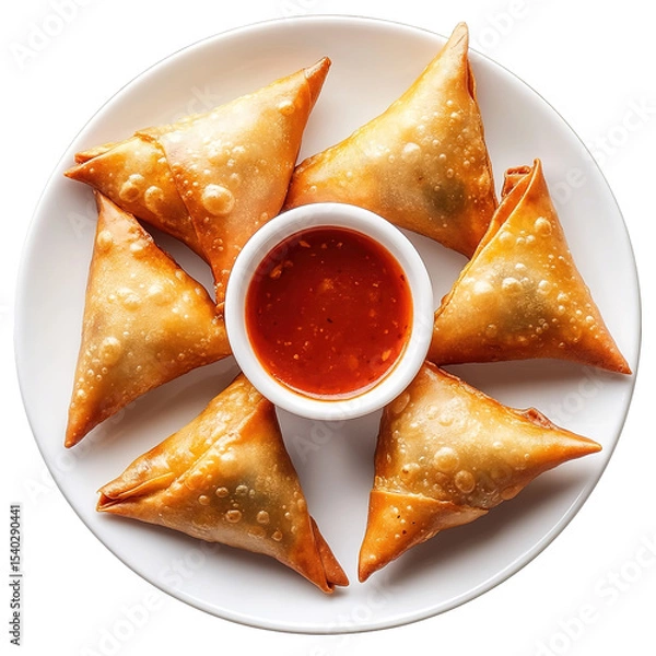 Obraz Samosa, samsa or somsa is a triangular fried cake. The filling is boiled potatoes seasoned with spices mixed with peas, onions, cilantro, and sometimes paneer. This snack is popular in Central Asia, S