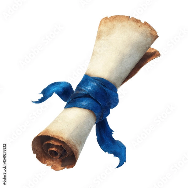 Fototapeta Antique Rolled Parchment Scroll Tied with a Blue Ribbon
