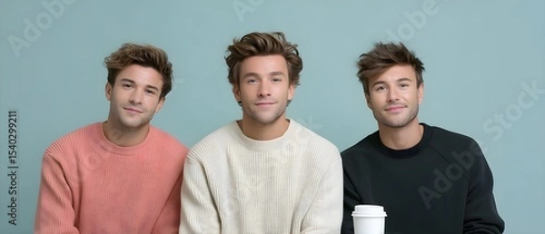 Obraz Three friends posing together in cozy sweaters