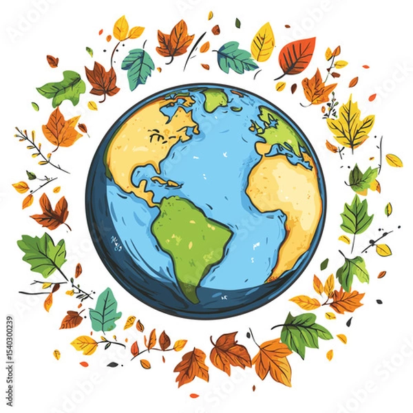 Obraz Earth with Leaf Border, vector style simple color