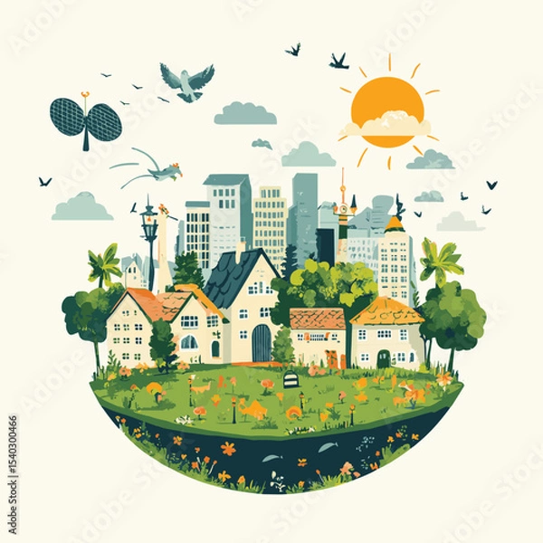 Obraz Illustration of Sustainable Development Concept with Save the World Theme, vector style simple color
