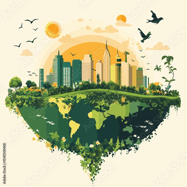 Fototapeta Illustration of Sustainable Development Concept with Save the World Theme, vector style simple color