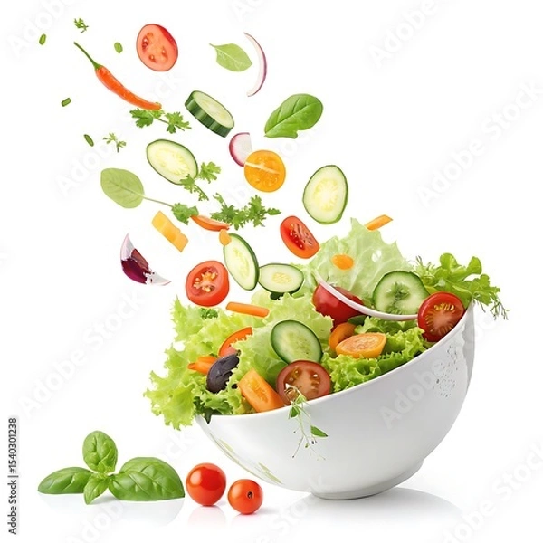 Obraz Fresh vegetable salad in bowl isolated on white background