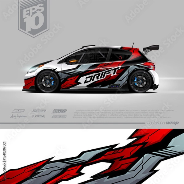 Fototapeta Racing car wrap design vector. Graphic abstract stripe racing background kit designs for wrap vehicle, race car, rally, adventure and livery. Full vector eps 10	
