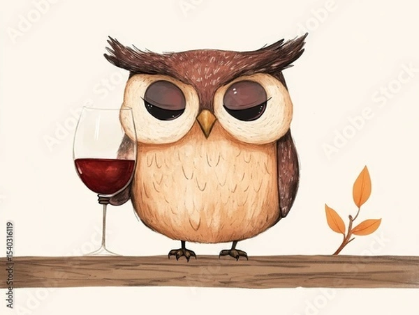 Obraz Cute angry cow drinks wine from glass. colored pencil drawing of funny animal on white background. Creative animal concept. Isolated on backdrop, commercial. digital art, faceted, minimal	