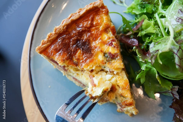 Fototapeta quiche lorraine slice top view