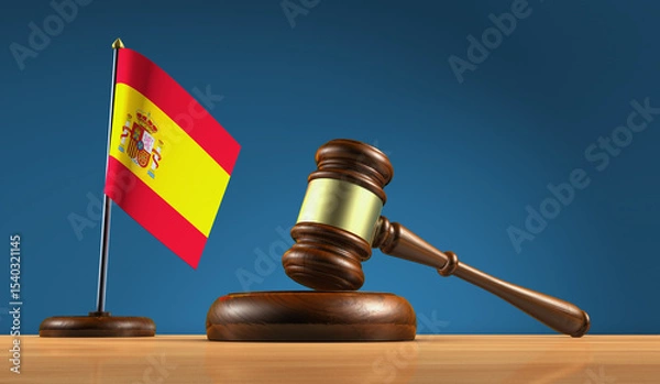Obraz Spanish Laws Legal System And Justice Concept With Spain Flag And Judge Gavel