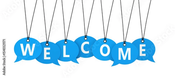 Obraz Welcome Sign Paper Speech Bubbles Tags Welcoming Concept