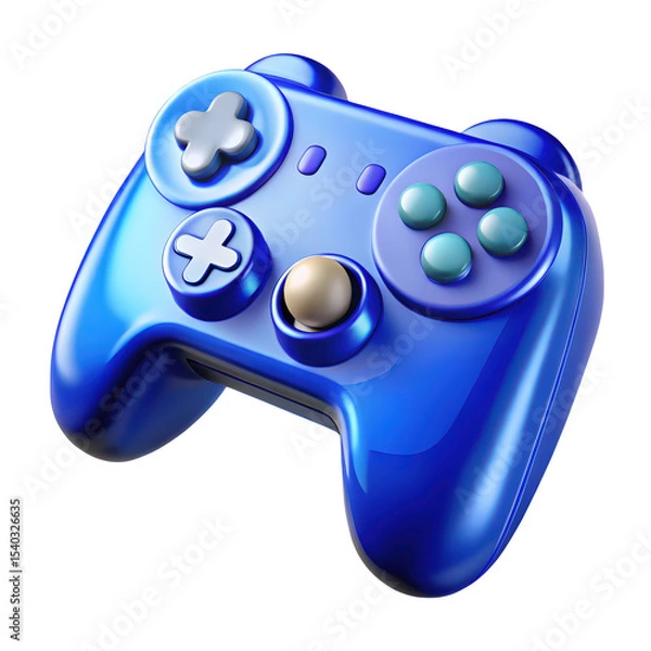 Obraz Glossy blue video game controller isolated on a black background gaming concept design