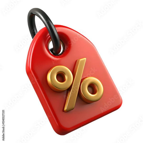 Obraz Glossy red price tag with gold percentage symbol for sale promotion and discount