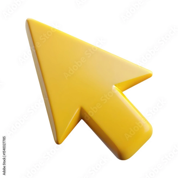 Obraz Glossy yellow computer cursor arrow pointing towards the upper right on black background