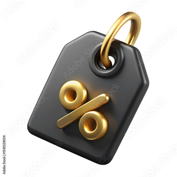 Obraz Gold percentage symbol on a black tag indicating discounts and sales promotions
