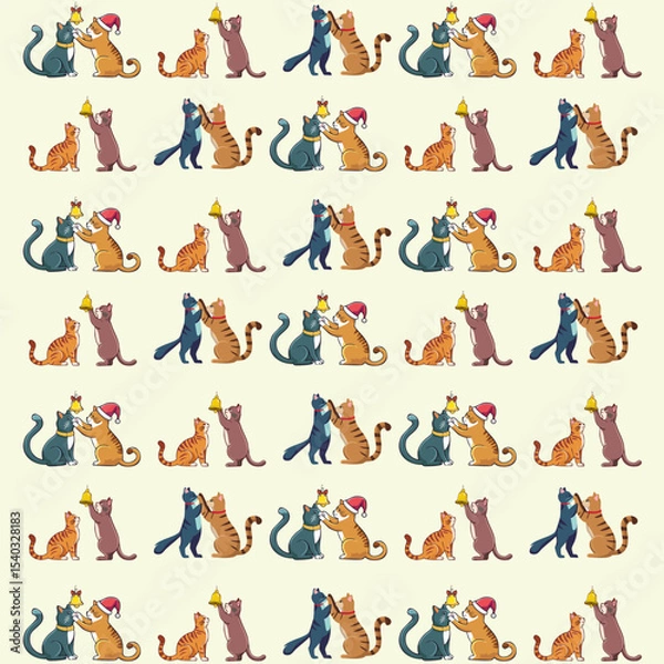 Fototapeta Seamless pattern of two cute cat playing together.