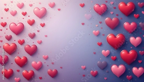 Fototapeta Red hearts and heart-shaped balloons on a romantic red background for Valentine's Day celebration