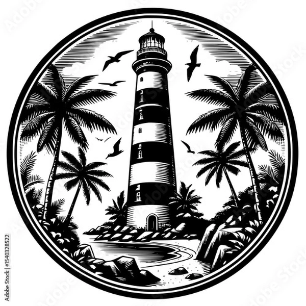 Obraz lighthouse and palm trees