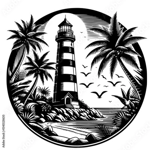 Obraz lighthouse and palm trees