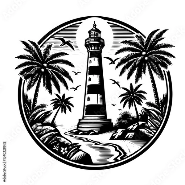 Obraz lighthouse and palm trees