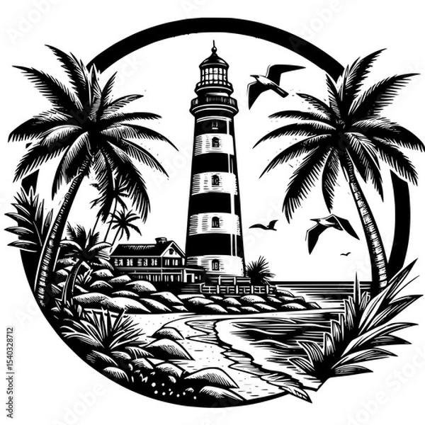Obraz lighthouse and palm trees