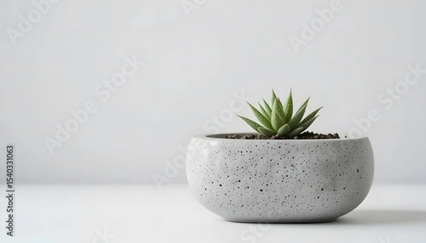 Obraz Macro image of a modern concrete planter with a small succulent, white background, clean aesthetic